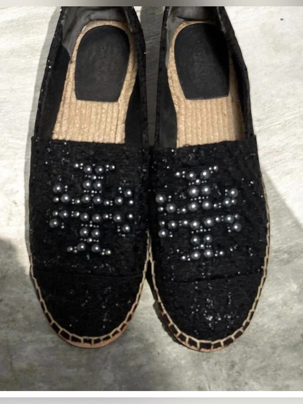 Cute Tory Burch Black Pearl-Embellished Espadrilles ~ Size 11